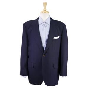Oxxford Zephyr Weave Navy Blue Knit 2-Btn Gold Button Wool Blazer Jacket 42R